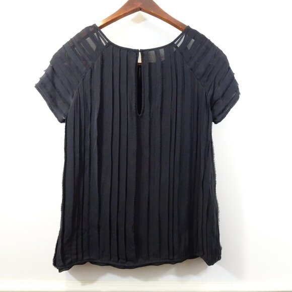 Joie 100% Silk Black Pleated Short Sleeve Blouse Small Raw Edge Career Wear - Picture 8 of 8
